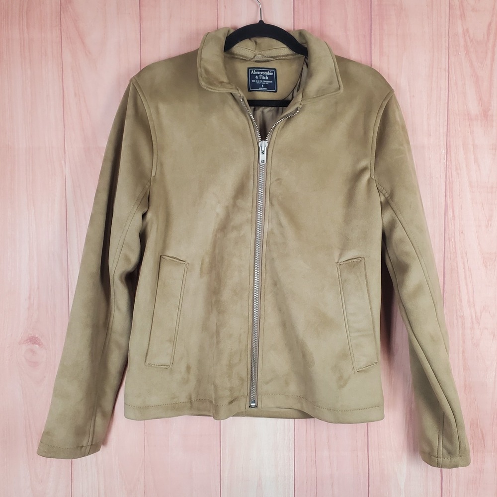 Abercrombie & Fitch Womens Jacket Small Tan Faux Suede Long Sleeve Pocket